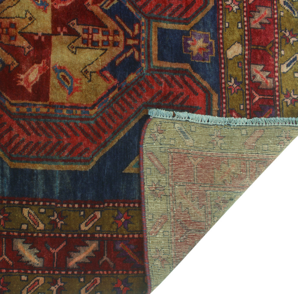 Semi-Antique Ghafur Blue/Burgundy Runner, 4'4x10'6