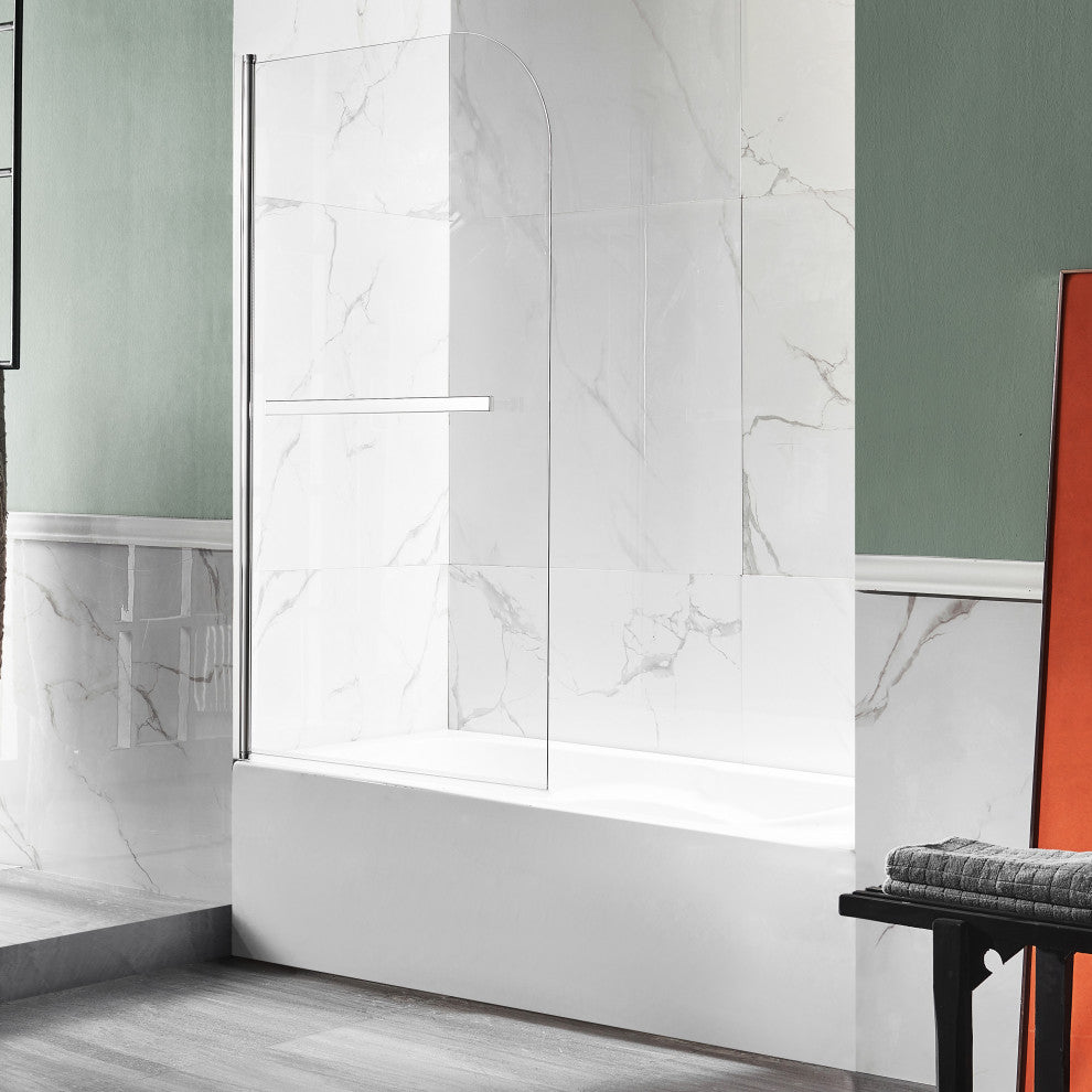 ANZZI Myth 28" x 56" Frameless Hinged Tub Door, Polished Chrome