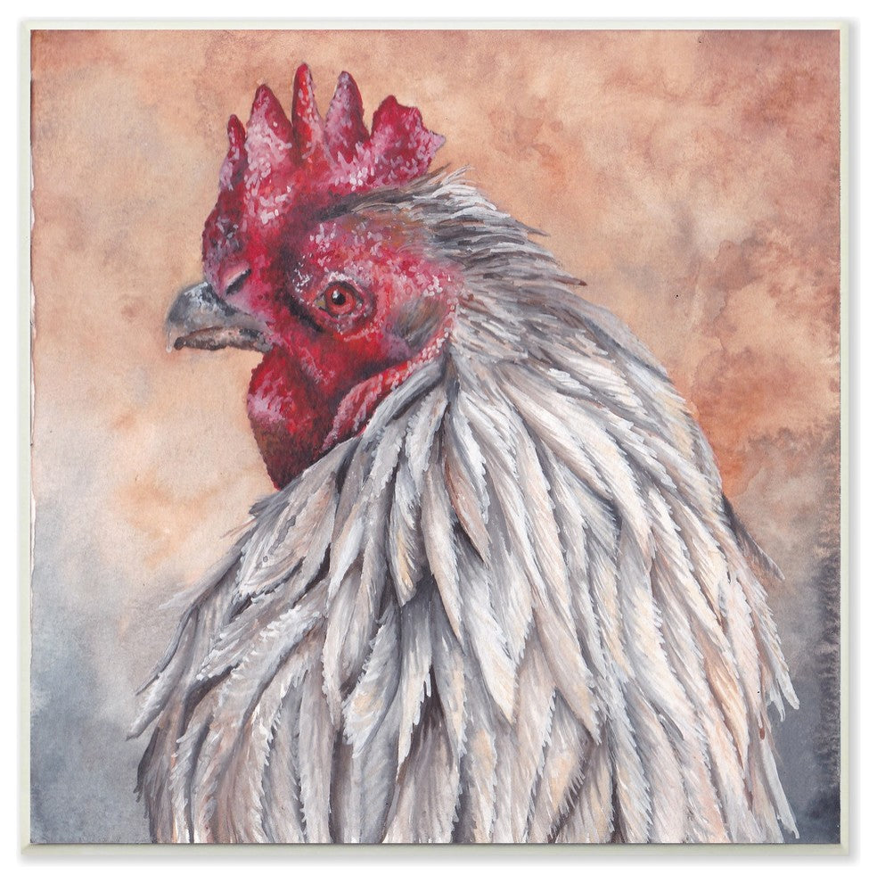 Rust Orange Painted Rooster Portrait Wall Plaque Art, 12"x12"