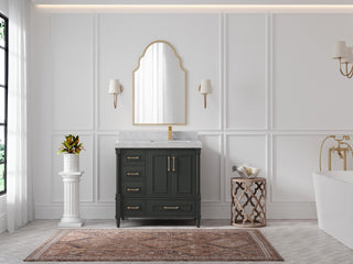 Aberdeen 36 Right Offset Bath Vanity in Black Top 2" Pearl Gray