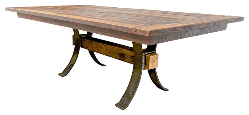 Pierce Reclaimed Wood Dining Table, Steel Base, Provincial, 48x96, 2 Breadboard Exts