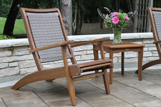 Gray Wicker and Eucalyptus Lounger With Built-In Ottoman
