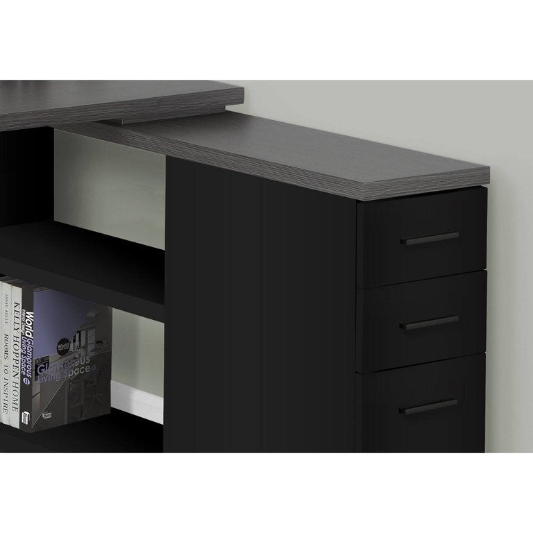 Modern L-Shaped Desk, Black Base With Ample Storage Space & Large Gray Top