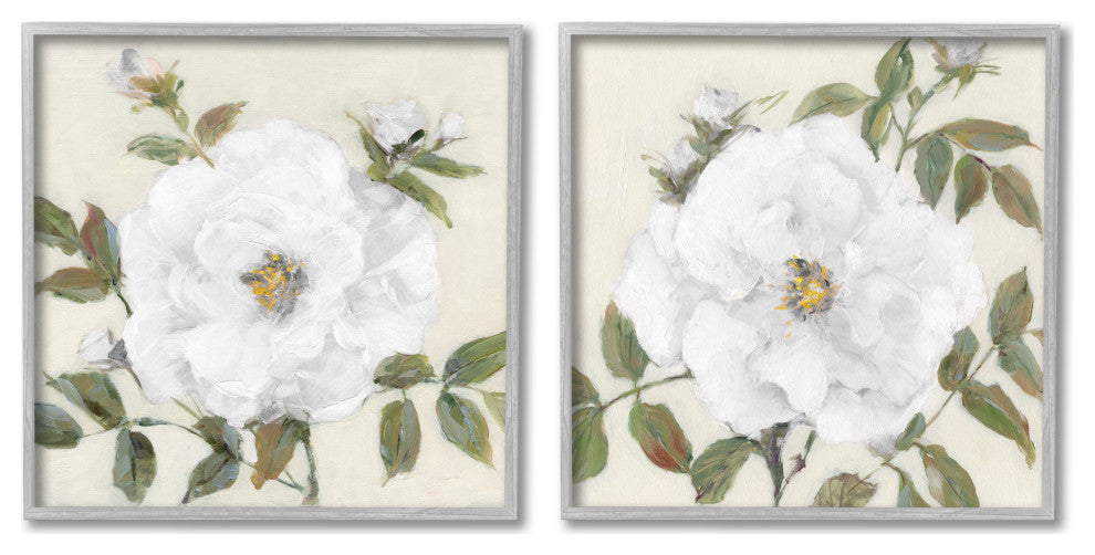 Beautiful Classic Painted Flower With Green Leaves, 2pc, each 12 x 12