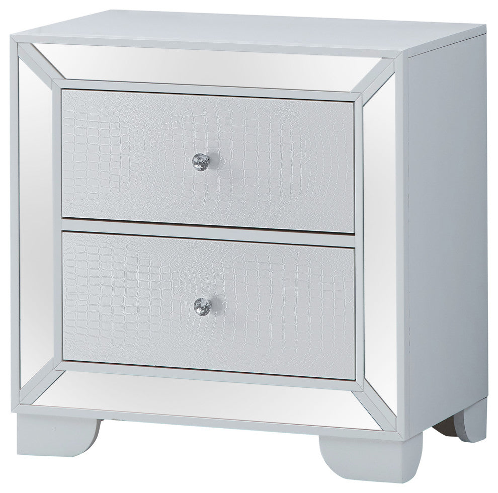 Hollywood Hills 2 Drawer White Nightstand (28 in. H x 28 in. W x 17 in. D)