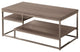 Contemporary Style Wooden Metallic Coffee Table With Two Shelves, Gray