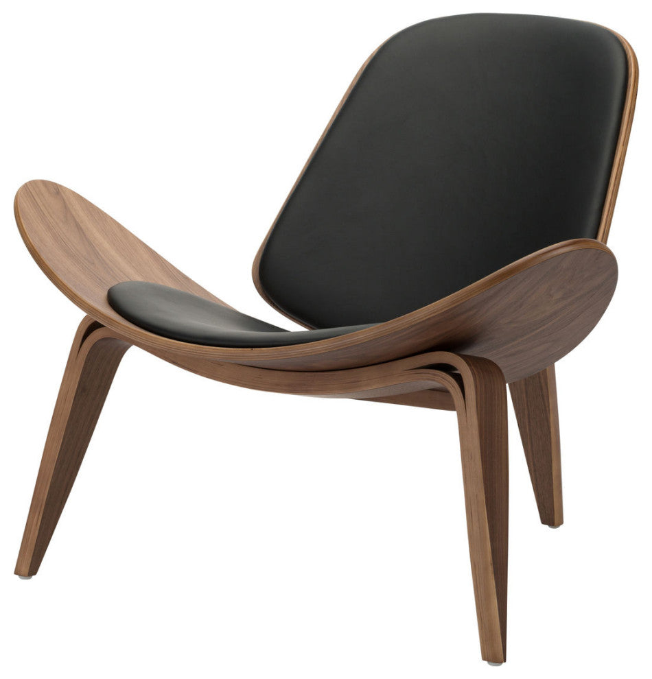 Artemis Lounge Chair in Black Leather and American Walnut Frame