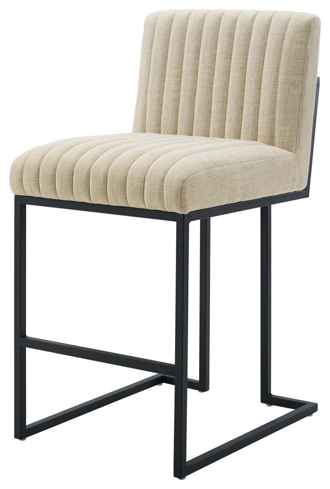 Tufted Counter Stool Chair, Set of 2, Fabric, Metal, Beige, Modern, Bar Pub