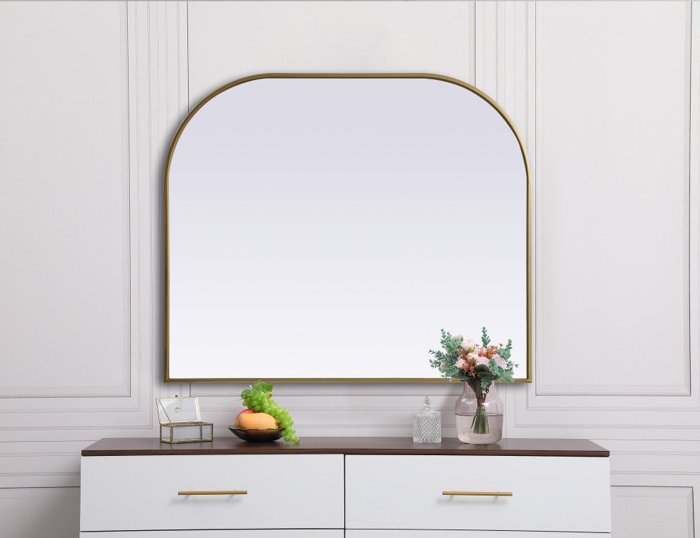 Metal Frame Arch Mirror 40X34 Inch, Brass