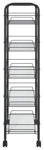 vidaXL 5-Tier Kitchen Trolley Storage Utility Cart with Mesh Baskets Black Iron