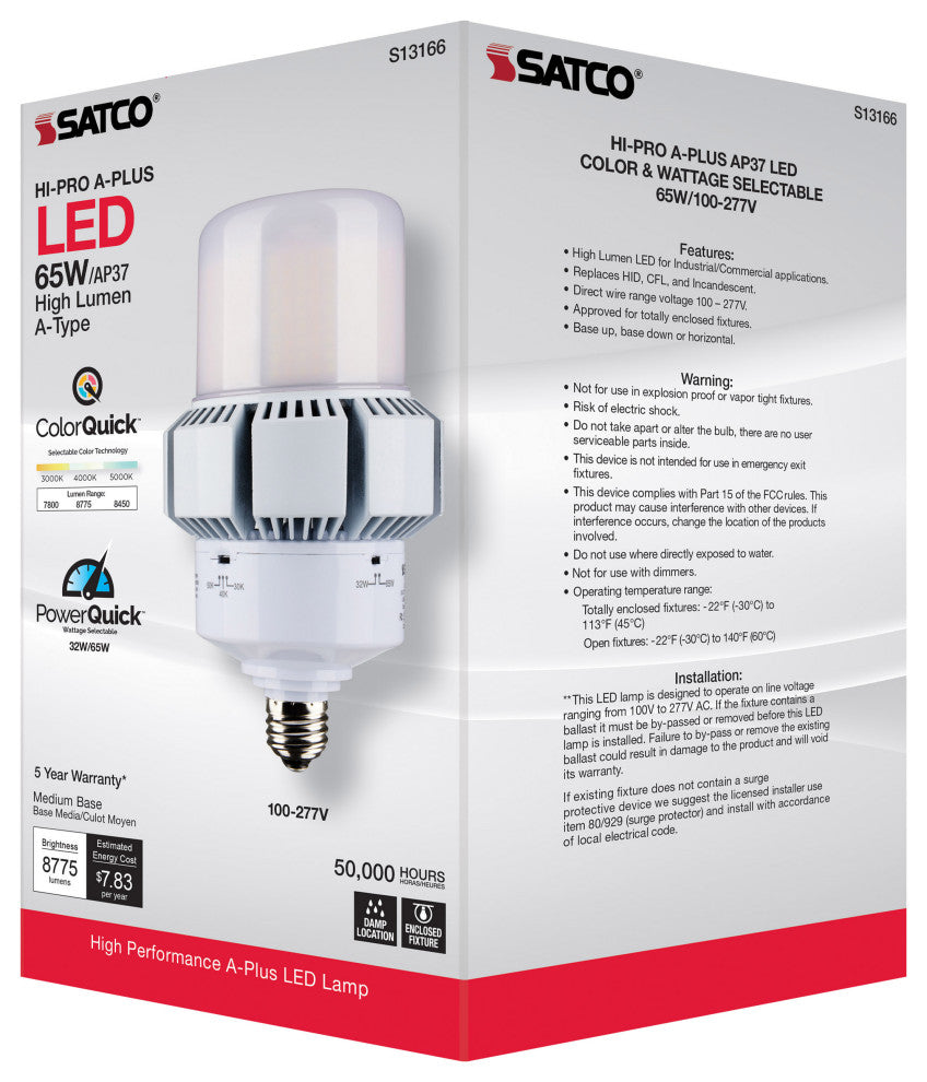 65W, A-Plus 37, LED, CCT Selectable andWage Selectable, Medium Base, Type B