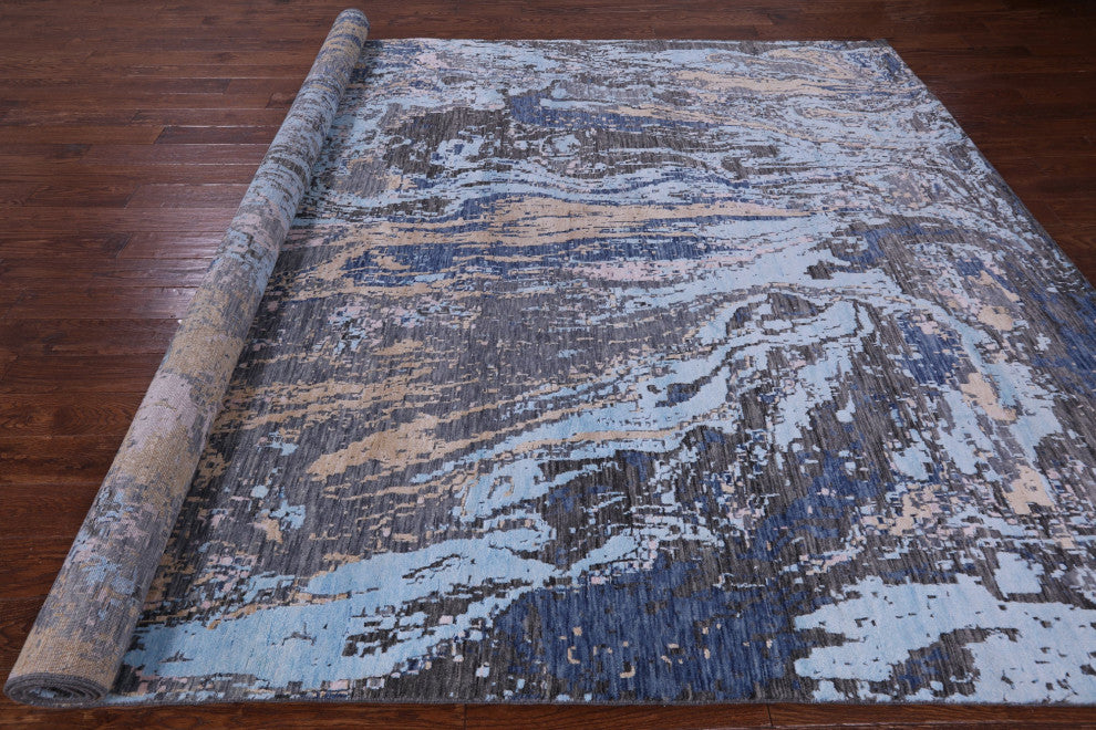 Hand Knotted Wool & Silk Abstract Rug 8' 11" X 12' 1" - Q13507