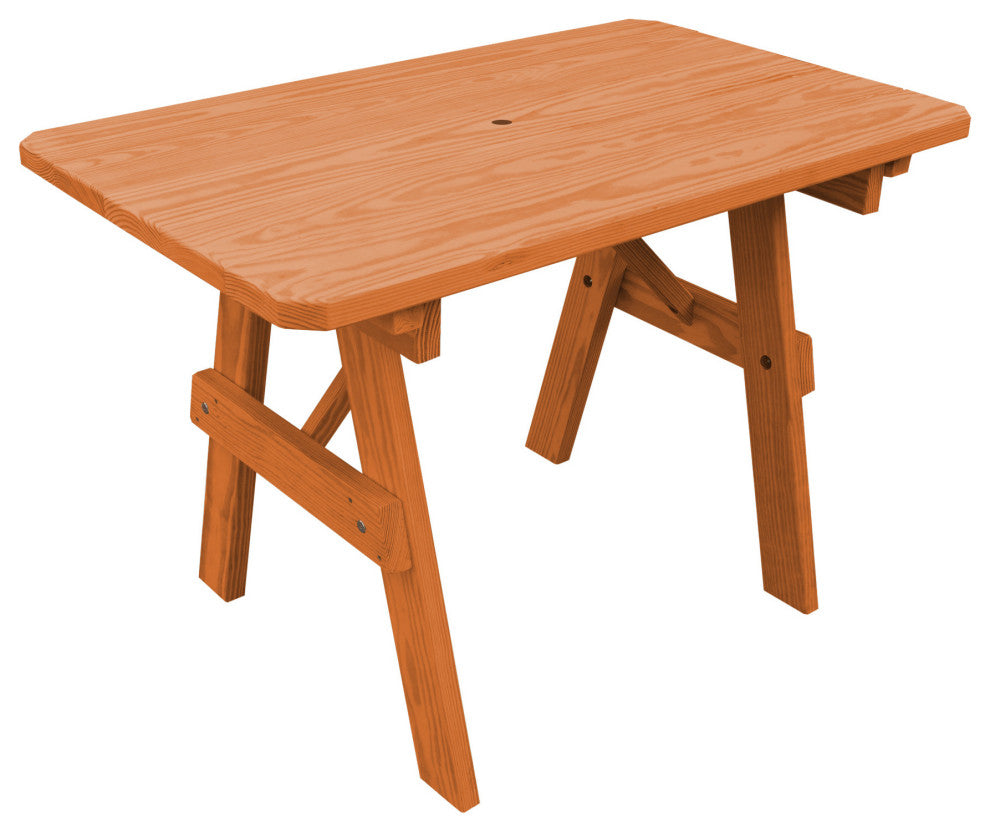 Pressure Treated Pine Traditional Picnic Table, Cedar Stain, 5 Foot, With Umbrella Hole