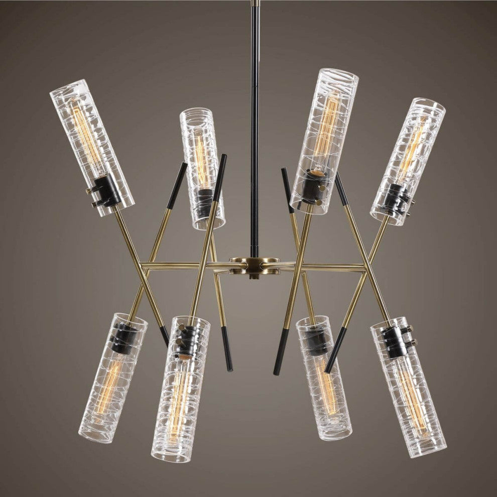 Uttermost Telesto 8 Light 32" Linear Light, Textured Black- Antique Brass