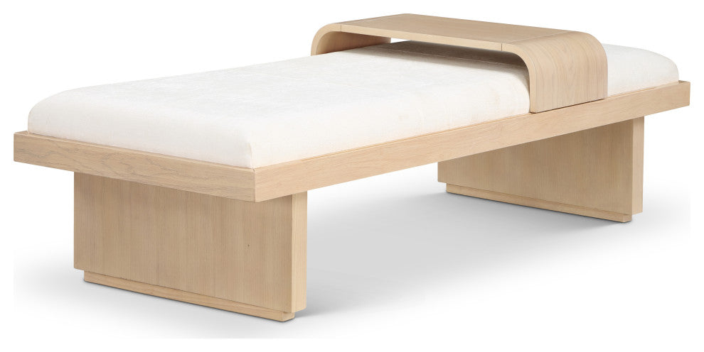 Arlington Chenille Fabric Upholstered Bench, Cream, Natural Finish