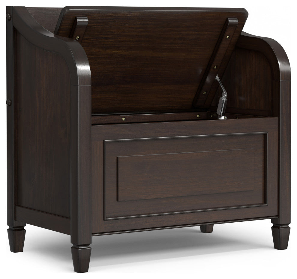 Connaught Solid Wood Small Entryway Storage Bench, Chestnut Brown