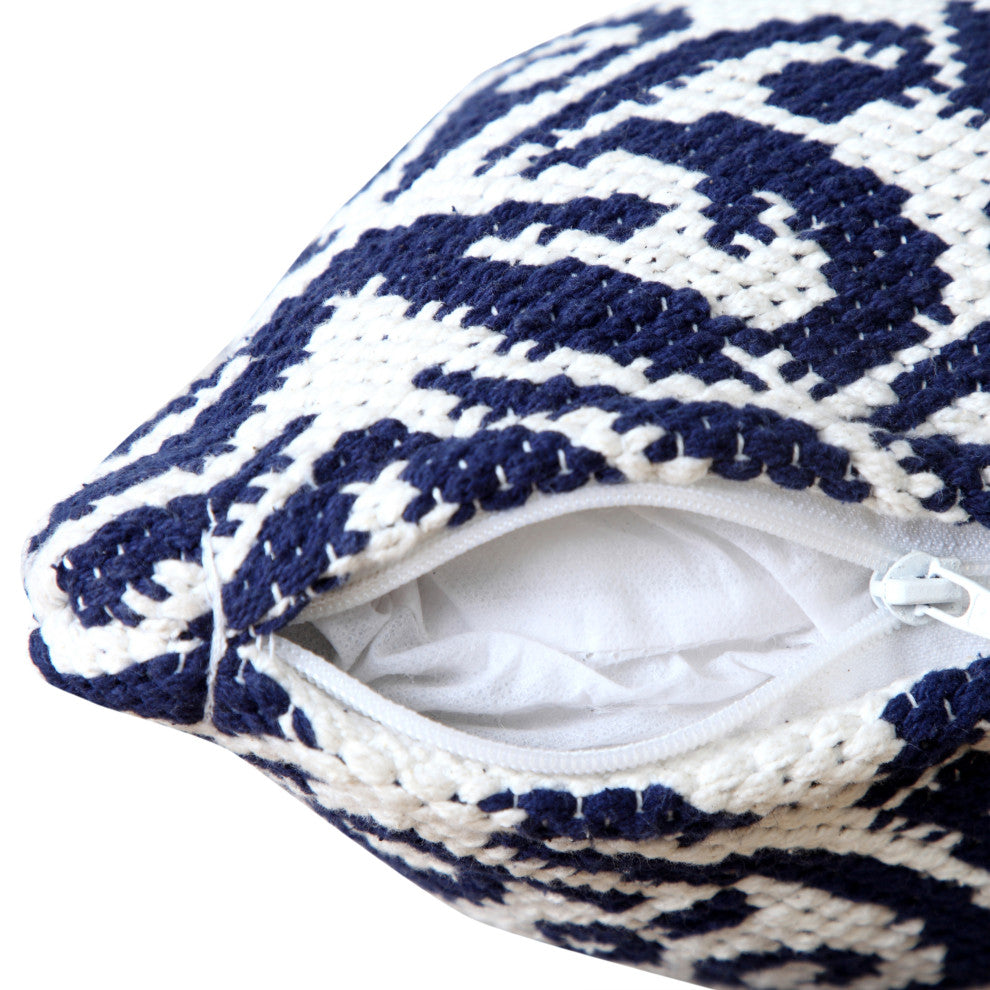 Ox Bay Machine-Made Blue/White Medallion Cotton Blend Pillow Cover, 20"x20"