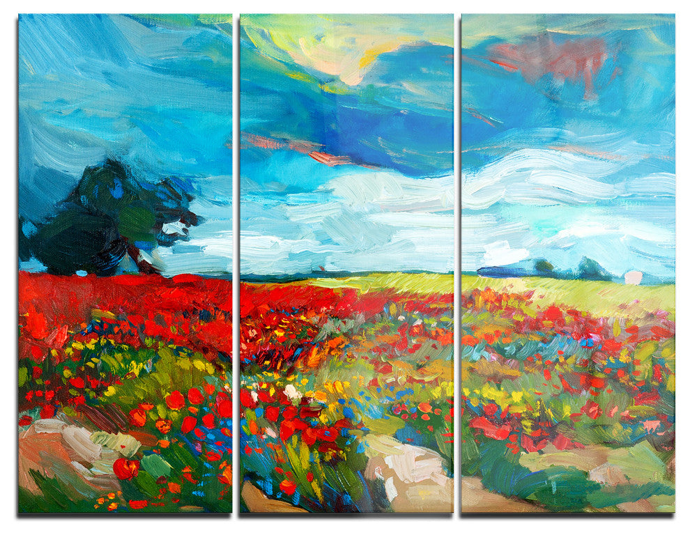 "Colorful Flower Fields" Metal Wall Art, 3 Panels, 36"x28"