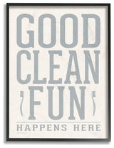 Gray and White Distressed Good Clean Fun with Toothbrushes, Framed, 16"x20"
