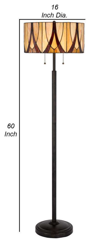 Benzara BM282166 Tiffany Floor Lamp, Glass Shade, Metal Base, Antique Bronze