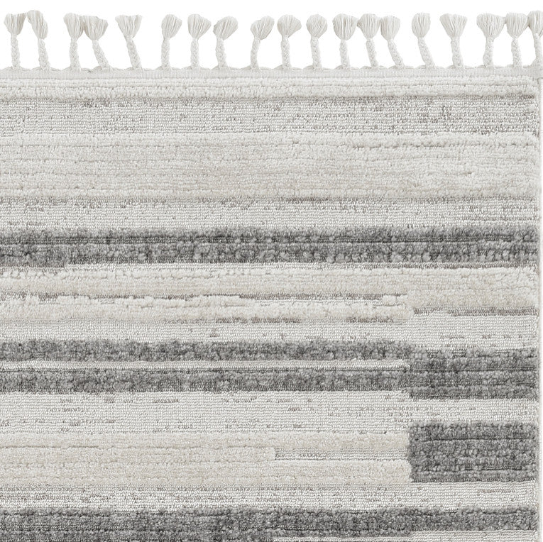 HomeRoots 9'x13' Ivory Grey Machine Woven Abstract Color Block Indoor Area Rug