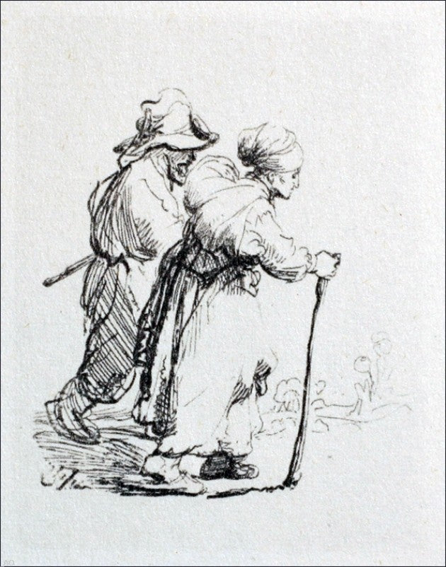 Rembrandt Van Rijn Two Travelling Peasants, 20"x25" Wall Decal