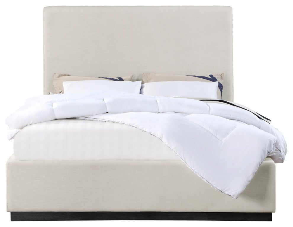Alfie Linen Textured Fabric Upholstered Bed, Beige, Queen