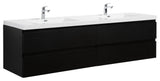 Aurora Wall Mount Vanity, White Acrylic Top, Matte Midnight Black, 84" Double