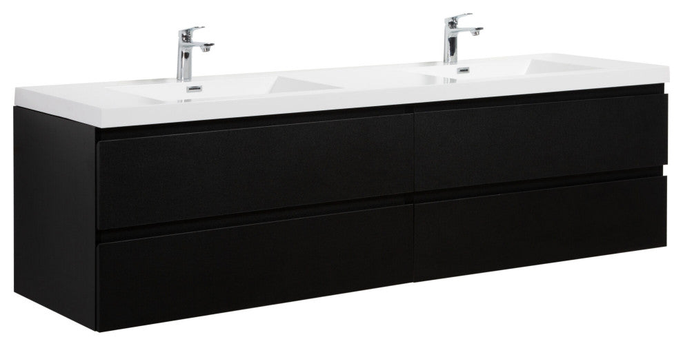 Aurora Wall Mount Vanity, White Acrylic Top, Matte Midnight Black, 84" Double