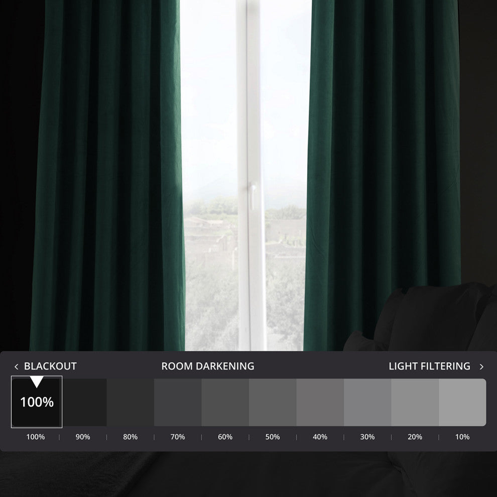 Signature Blackout Velvet Curtain Single Panel, Blackforest Green, 50"x108"