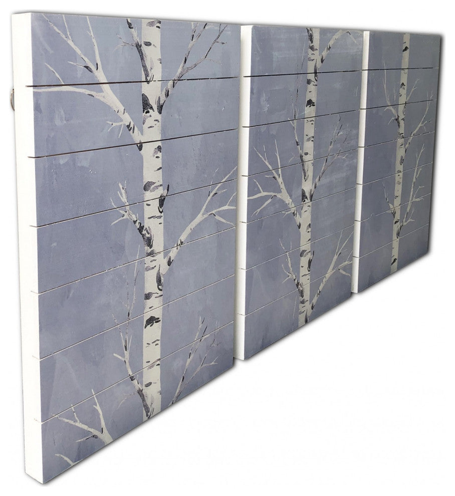 Three Piece Birch Tree Wood Plank Wall Art Set