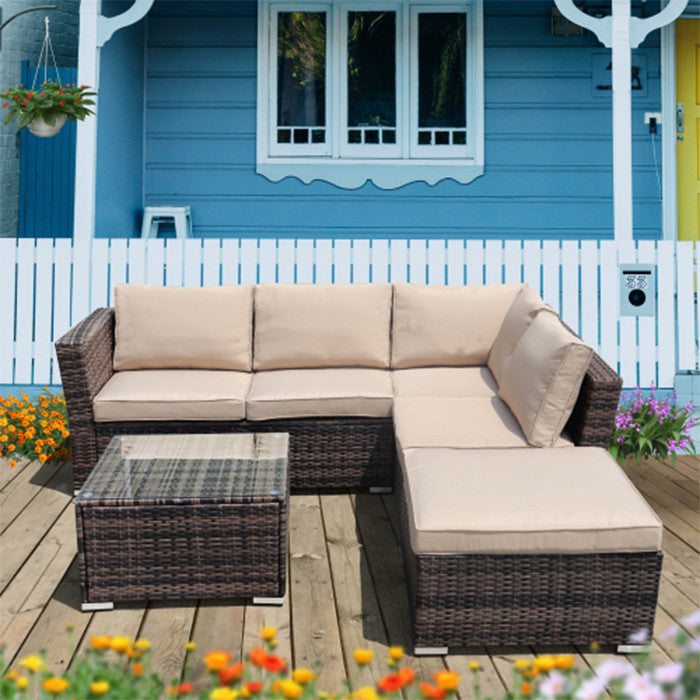 4 Piece Wicker Patio Furniture Outdoor Rattan Sectional Sofa