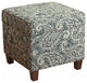 Paisley Pattern Fabric Upholstered Wooden Ottoman With Lift Off Top, Blue & Gray