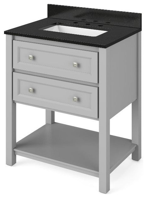 Adler Transitional 30" Grey Vanity, Black Granite Vanity Top