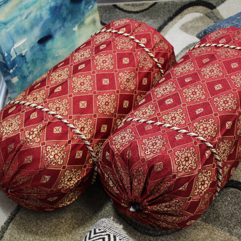 Natural Geo Ruby Red Gao Takiya Bolster Pillow, Set of 2