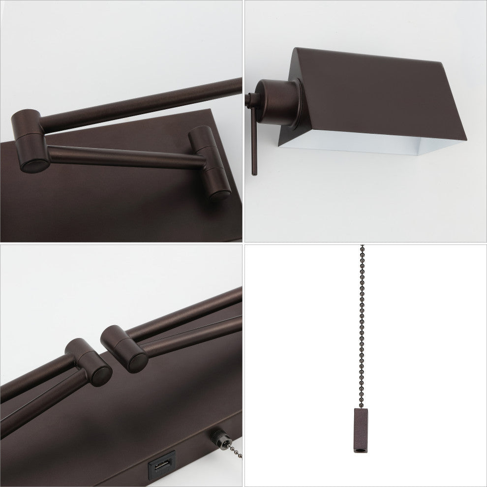 22" 1-Light Swing Arm Plug-In or Hardwired Iron LED Sconce With Pull-Chain