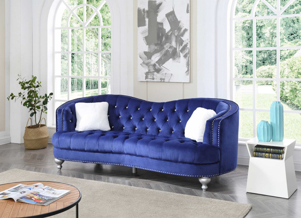 Jewel 90 in. W Flared Arm Velvet Straight Sofa, Blue