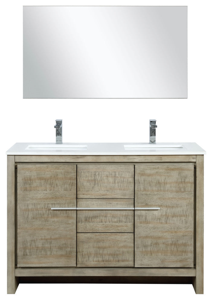 Lafarre 48 Rustic DB Vanity, Quartz Top, Sink, Rose Gold Faucet Set, 43 Mirror