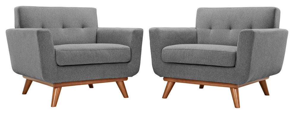 Modern Urban Contemporary Armchair Wood Set of 2, Gray Fabric