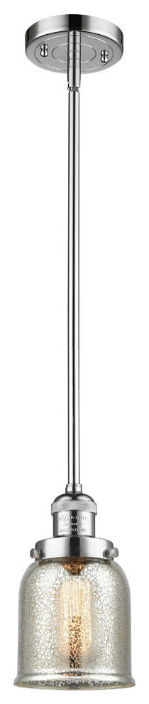 Small Bell 1-Light LED Pendant, Polished Chrome, Glass: Silver Mercury