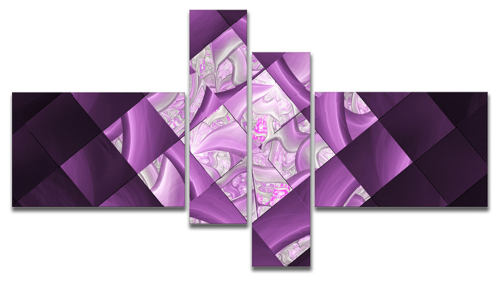Purple Pixel Field of Squares, Abstract Wall Art Canvas, 60"x32", 4 panels