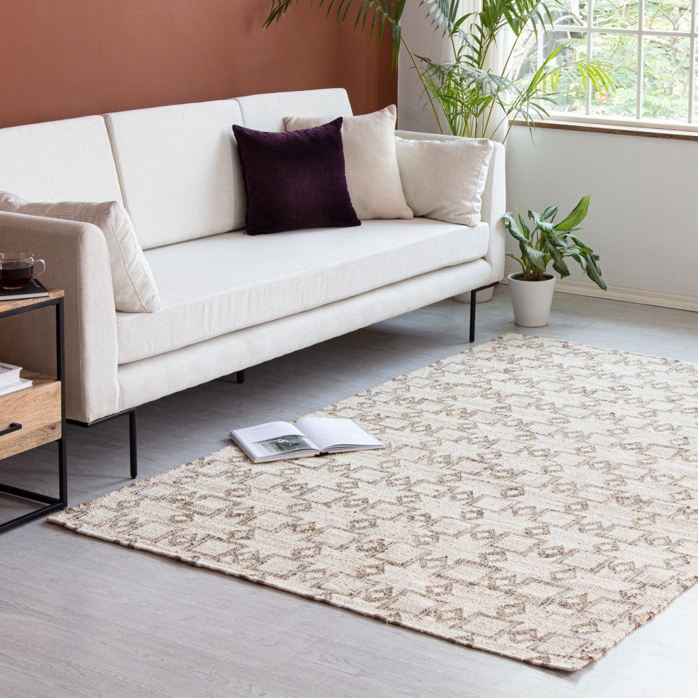 5' x 8' Colmar Ivory and Brown Ogee Flatweave Area Rug