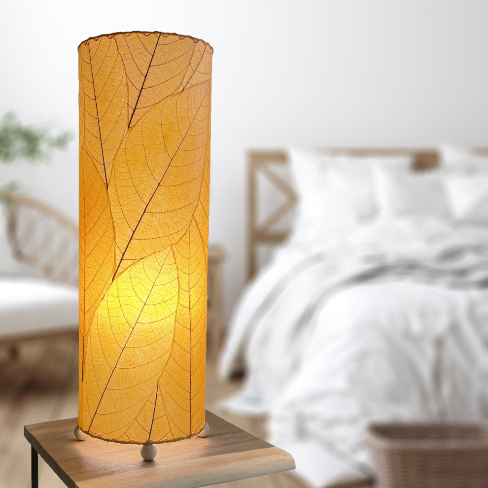 24 Inch Cocoa Leaf Cylinder Table Lamp Orange