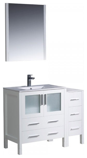 Fresca Torino 42" White Modern Bathroom Vanity, Side Cabinet, Integrated Sink