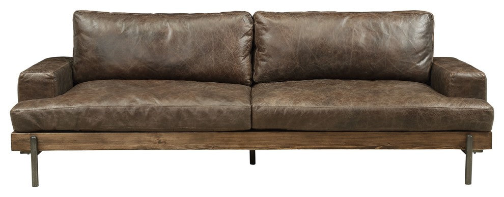 ACME Silchester Leather Sofa in Oak and Distress Chocolate
