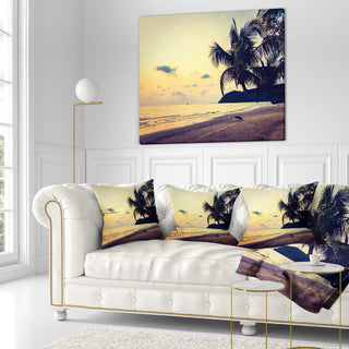 Silhouette Coconut Tree Seascape Throw Pillow, 18"x18"