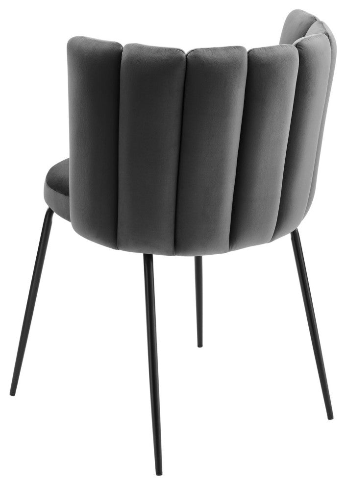 Dining Chair, Set of 2, Black Gray, Velvet, Modern Cafe Bistro Hospitality