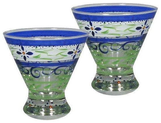 Blue Floral Cosmopolitan Glasses, Set of 2