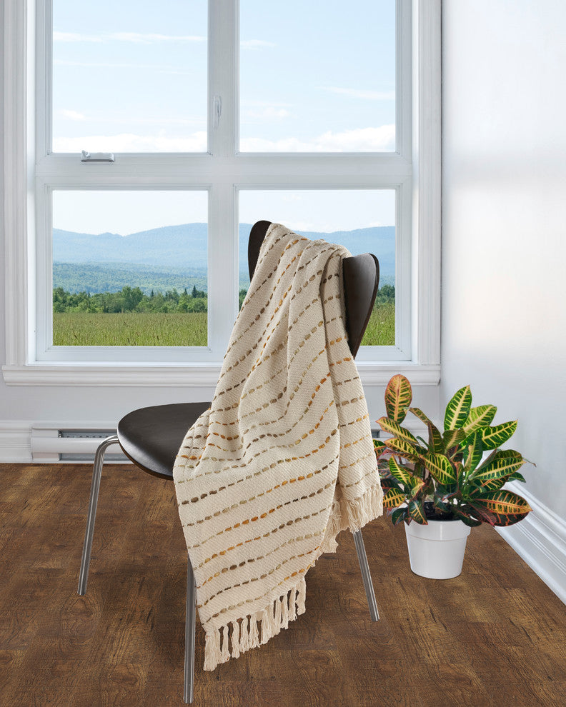 Yellow Shimmer Stripe Woven Throw Blanket with Fringe