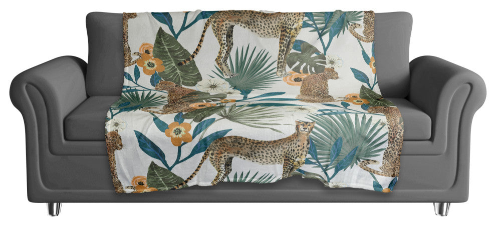 Tropical Cheetah White 50x60 Coral Fleece Blanket